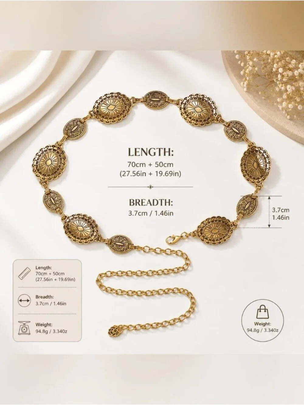Gold Coin Medallion Chain Belt - Women's Accessory